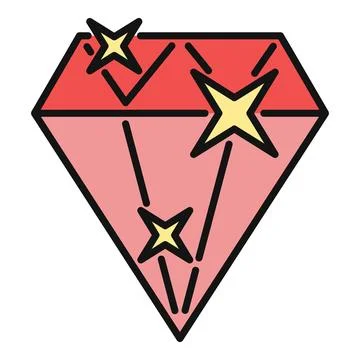 Red gemstone sparkling flat line icon Illustrazione stock