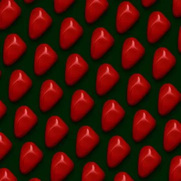 Red Gemstones Pattern on green background, color Stones composition. Stock Illustration