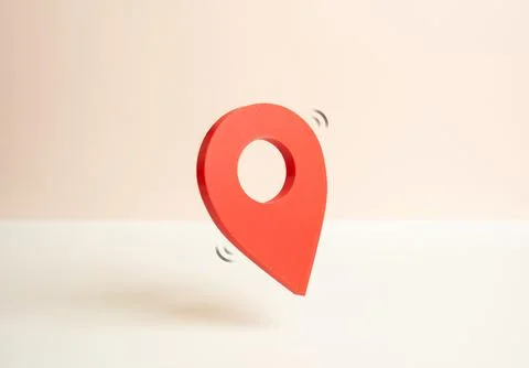 Red geolocation button on a map. Navigation and location tracking. Points of  写真素材