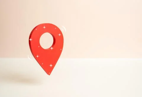 Red geolocation marker on a map. Concept of location and navigation in digita Stock Photos