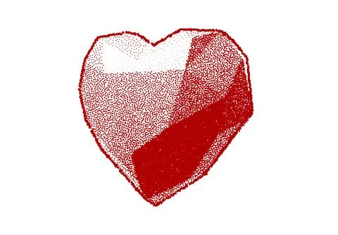 Red geometric 3d stipple dotwork heart symbol in retro technique on transparent Stock Illustration