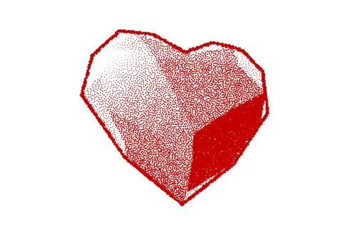 Red geometric 3d stipple dotwork heart symbol in retro technique on transparent Stock Illustration