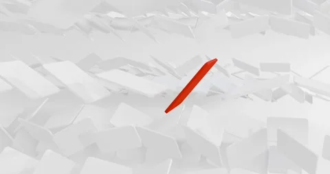 Red geometric card floating out from rows of white identical rectangules Stock Footage 338377077