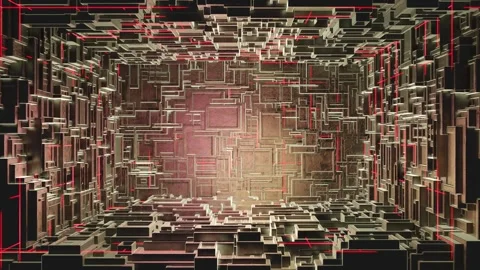 Red-Geometric-Cubes with-Dynamic Line-Flow-v2 Stock Footage 295110002