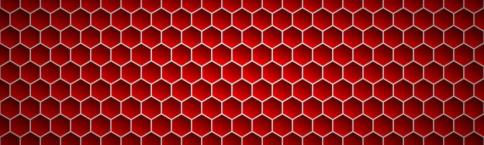 Red geometric polygons header. Abstract red metallic hexagons banner Stock Illustration