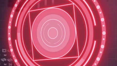 Red geometric shapes and digital code animation over dark background Stock Footage 313356200