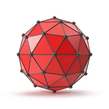 Red Geometric Sphere with Connected Nodes and Edges Stock Illustration