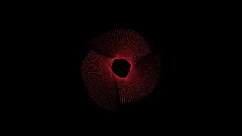 Red geometric wave spiral rotating on black background in dynamic motion gr.. Stockbeeldmateriaal 343820894