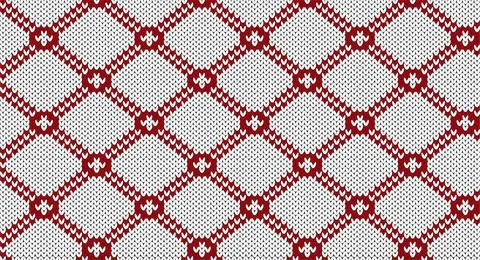 Red geometric on white knitted pattern, Festive Sweater Design. Seamless Knit Stock Illustration