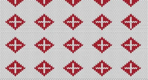 Red geometric on white knitted pattern, Festive Sweater Design. Seamless Kn.. Stock Illustration