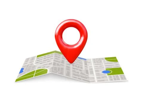 Red geotag on map 3D vector illustration, realistic map pin pointer, travel app Stock Illustration
