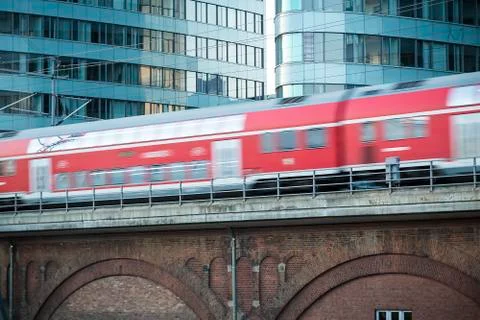 Red german train in motion Stock Photos