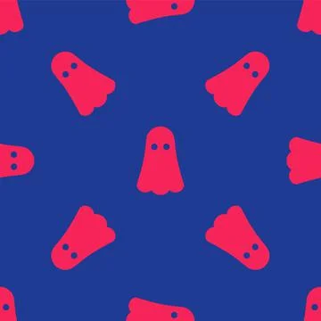 Red Ghost icon isolated seamless pattern on blue background. Happy Halloween Stock Illustration
