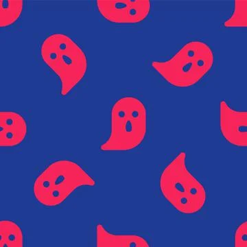 Red Ghost icon isolated seamless pattern on blue background. Happy Halloween Stock Illustration