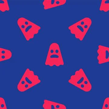 Red Ghost icon isolated seamless pattern on blue background. Happy Halloween Stockillustratie