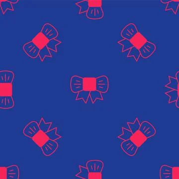 Red Gift bow icon isolated seamless pattern on blue background. Vector Stock Illustration