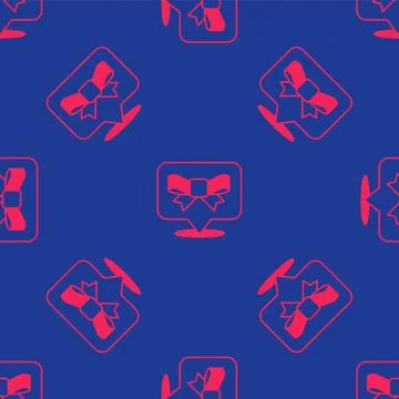 Red Gift bow icon isolated seamless pattern on blue background. Vector 스톡 일러스트
