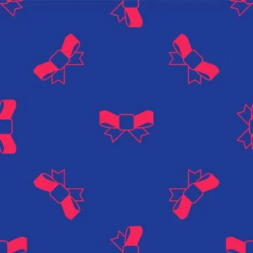 Red Gift bow icon isolated seamless pattern on blue background.  Vector Stock Illustration