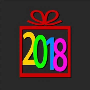 Red Gift box with 2018 greeting card design, stock vector illustration Stock Illustration