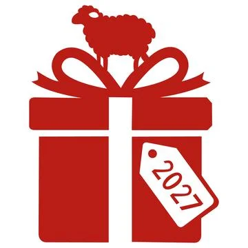 Red gift box with 2027 tag and sheep icon Stock Illustration