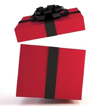 Red gift box with black ribbon and bow isolated on white background and cop.. Stock Illustration
