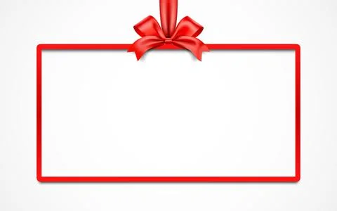 Red gift box blank rectangular vector frame with satin ribbon, isolated on white Stock Illustration