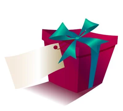 Red gift box with blue ribbon isolated on white background Stock Illustration
