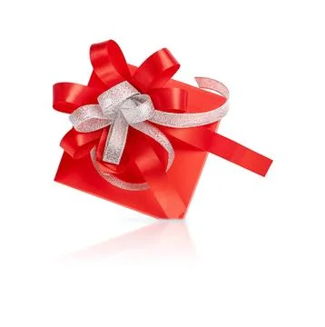 Red gift box with bow isolated Stock Photos