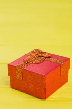 Red gift box close up. Stock Photos