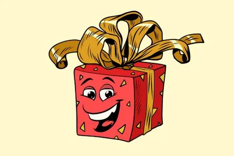 Red gift box cute smiley face character Stock Illustration