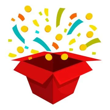 Red gift box exploding with golden coins and confetti イラスト素材