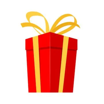 Red gift box with gold bow and ribbon for design Christmas greeting card on w Stock Illustration