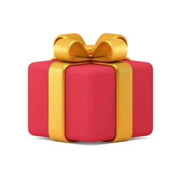 Red gift box golden bow ribbon festive present surprise 3d icon realistic v.. Illustrazione stock