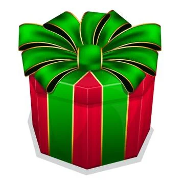 Red gift box with green bow Stock Illustration