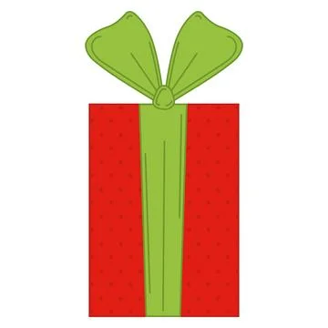 Red gift box with green bow and dotted pattern, Vector Stock Illustration