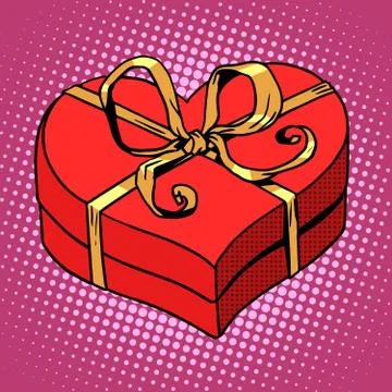 Red gift box in heart shape. Love Valentines day and wedding Stock Illustration
