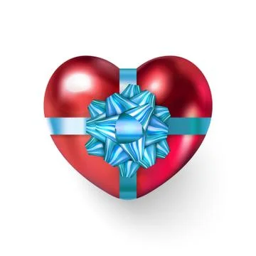 Red Gift Box in a Heart shape. Glossy St Valentines holidays, Wedding, Love Stock Illustration