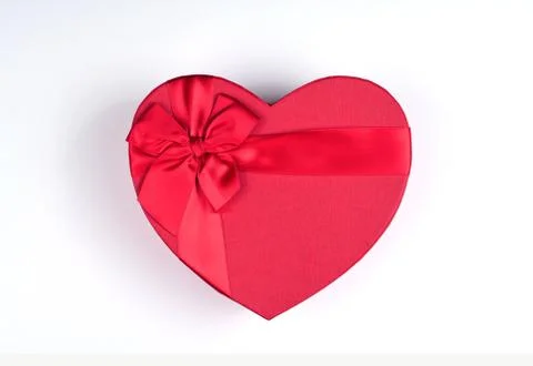 Red gift box heart shape with red ribbon on white background, gift concept Va Stock Photos