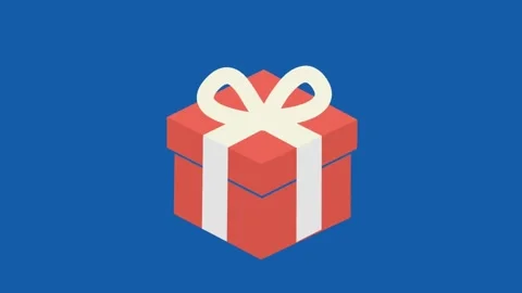 Red gift box icon animation with white ribbon on blue background for celebration Stock Footage 332673637
