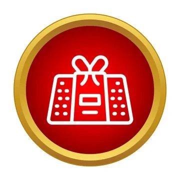 Red gift box icon with gold border Stock Illustration