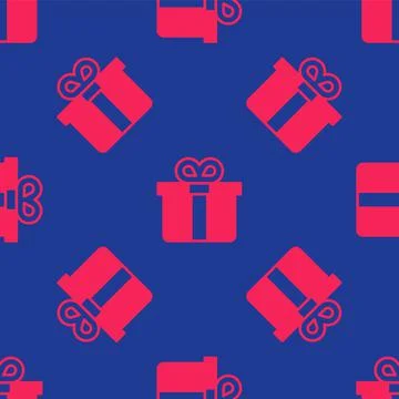 Red Gift box icon isolated seamless pattern on blue background. Vector 스톡 일러스트