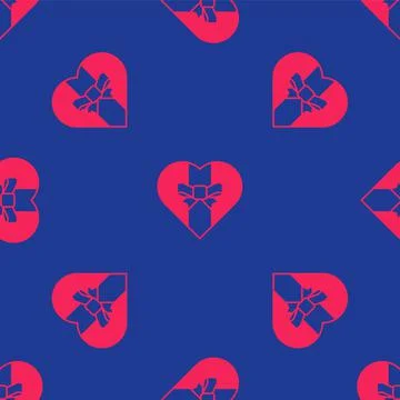 Red Gift box icon isolated seamless pattern on blue background. Merry Christm Stock Illustration