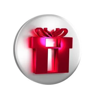 Red Gift box icon isolated on transparent background. Valentines day. Silve.. Stock Illustration