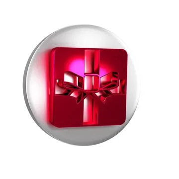 Red Gift box icon isolated on transparent background. Valentines day. Silve.. 스톡 일러스트