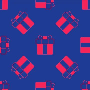 Red Gift box icon isolated seamless pattern on blue background. 8 March. In.. 스톡 일러스트