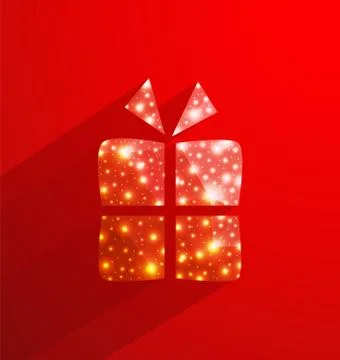 Red gift box made of  polygonal and lights effect Stock Illustration