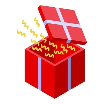 Red gift box opening with confetti exploding out isometric view イラスト素材