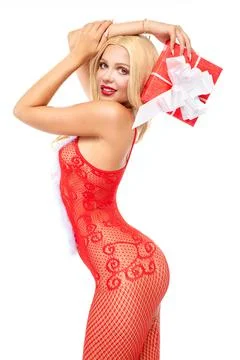Red gift box 스톡 사진