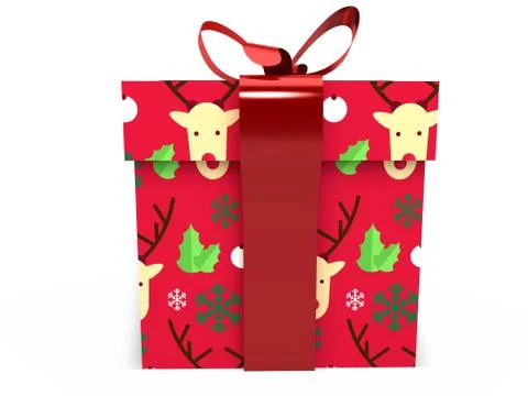 Red Gift box with ribbon bow 3d illustration rendering Illustrazione stock