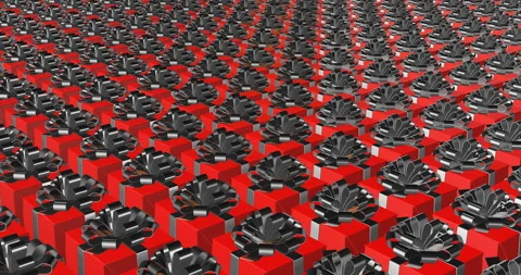 Red Gift Box Serial Production Aerial View 3d animation Stock Footage 192148162